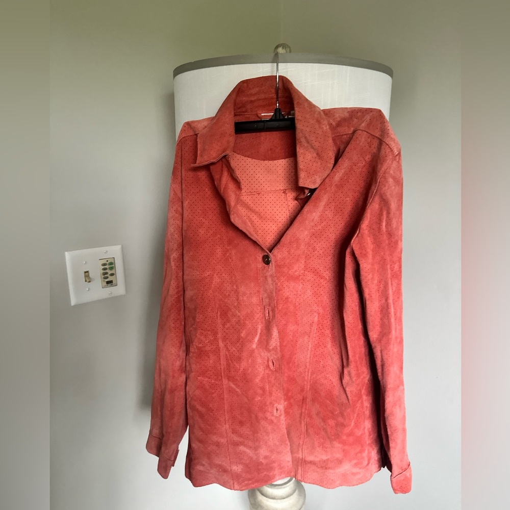 Chico's Coral Perforated Leather Top